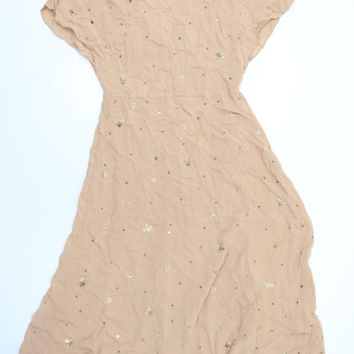 Zara Womens Beige Geometric Polyester Trapeze & Swing Size M V-Neck Pullover