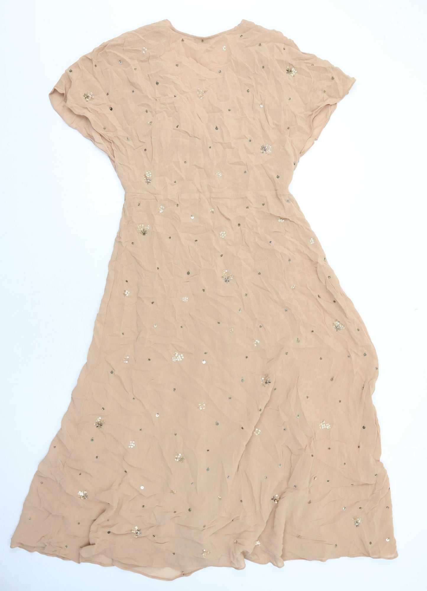 Zara Womens Beige Geometric Polyester Trapeze & Swing Size M V-Neck Pullover