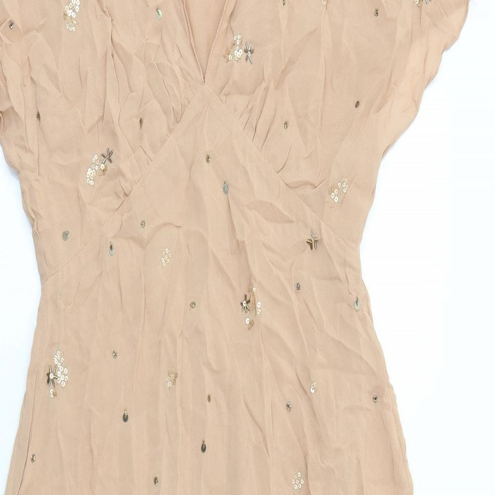 Zara Womens Beige Geometric Polyester Trapeze & Swing Size M V-Neck Pullover
