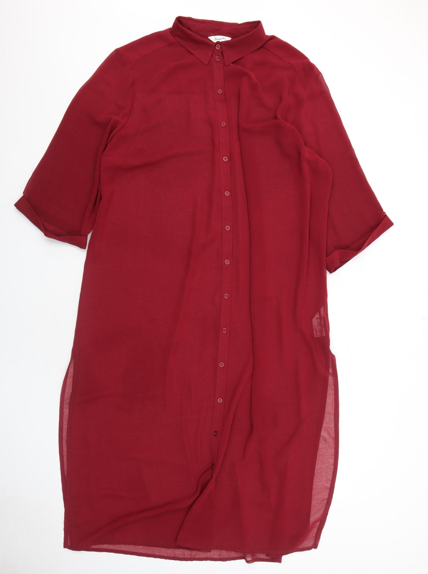 Simply Be Womens Red Polyester Shirt Dress Size 12 Collared Button