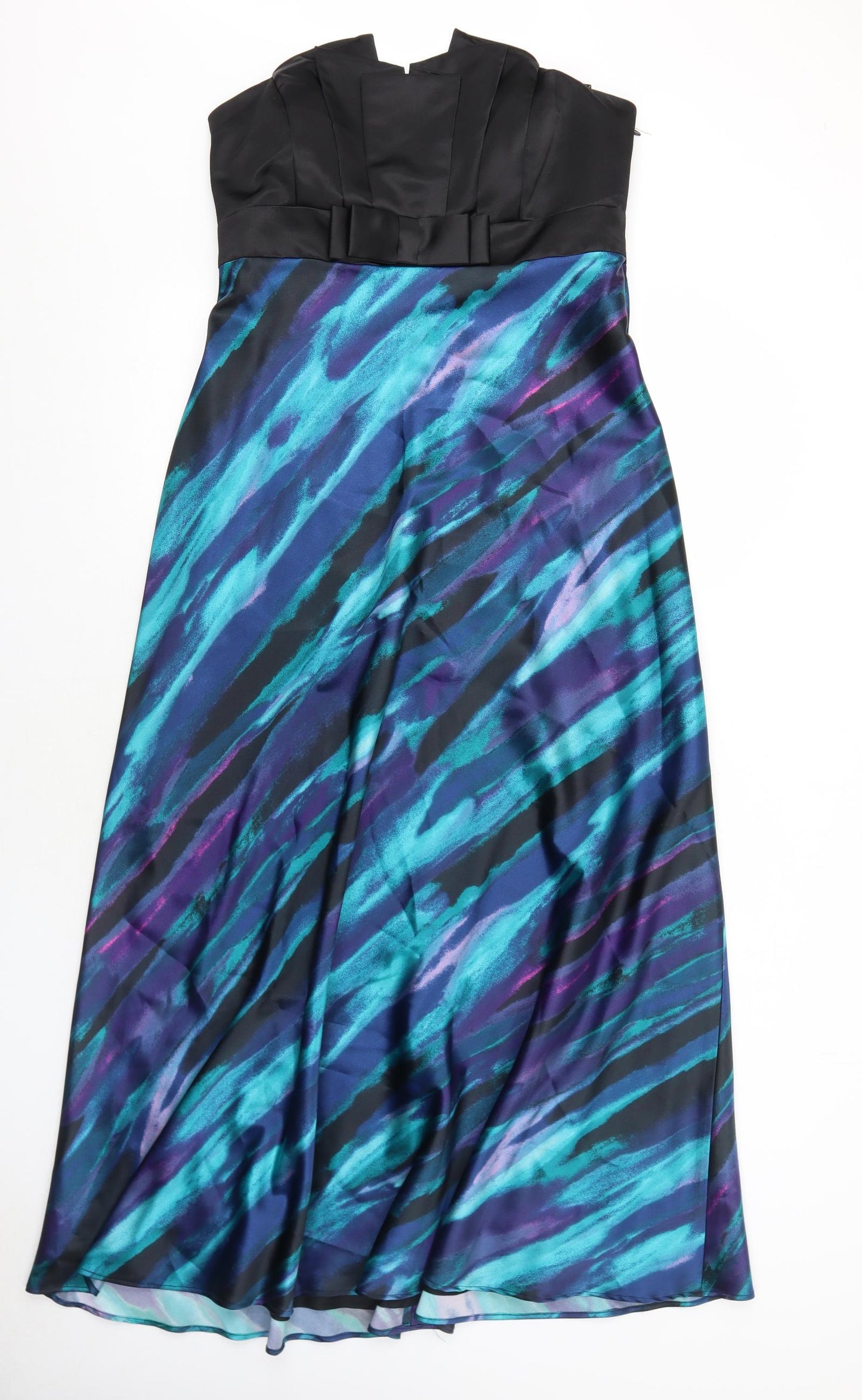 Roman Womens Blue Geometric Polyester Maxi Size 14 Off the Shoulder Zip