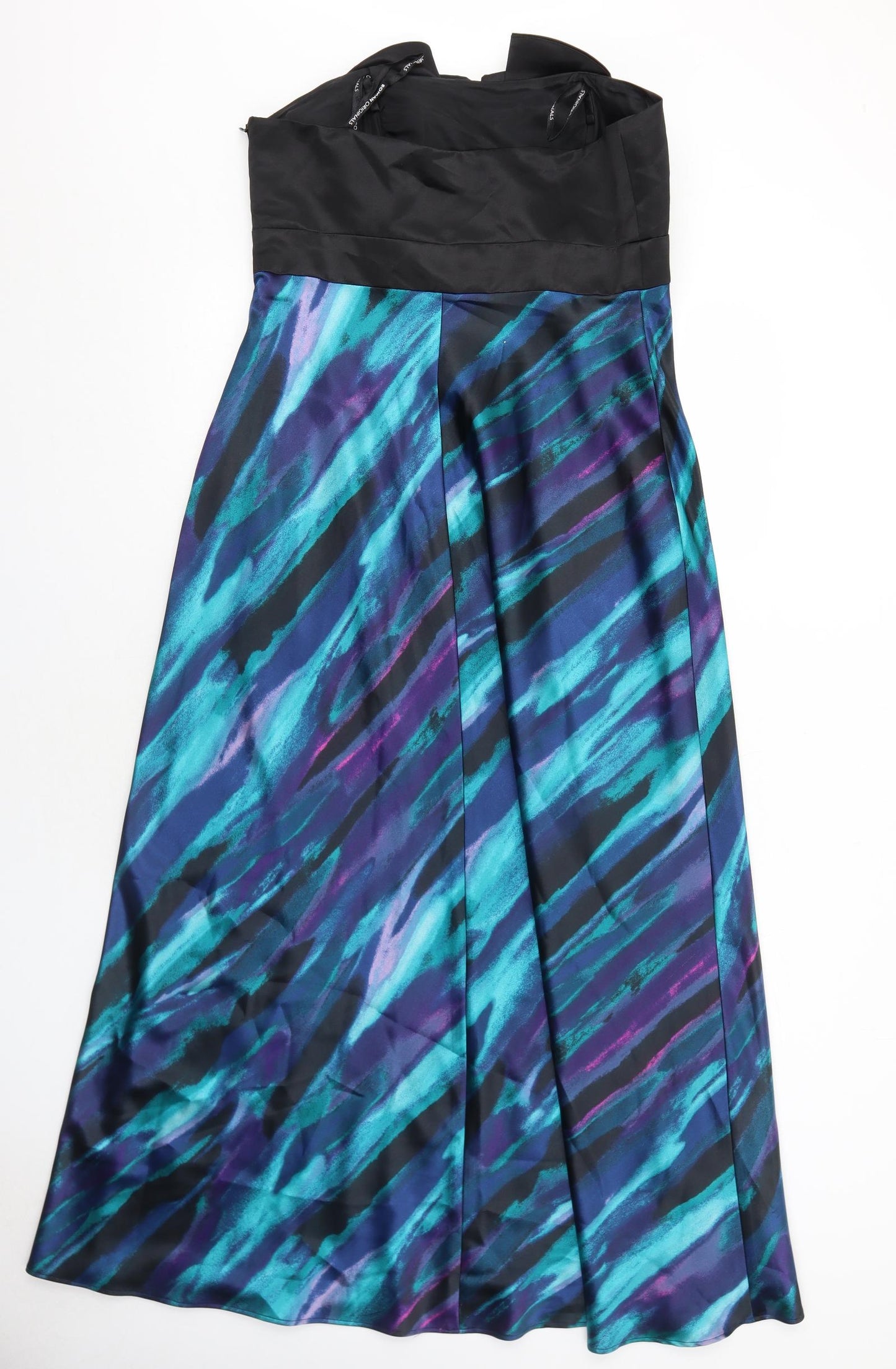 Roman Womens Blue Geometric Polyester Maxi Size 14 Off the Shoulder Zip