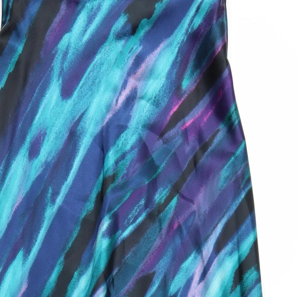Roman Womens Blue Geometric Polyester Maxi Size 14 Off the Shoulder Zip