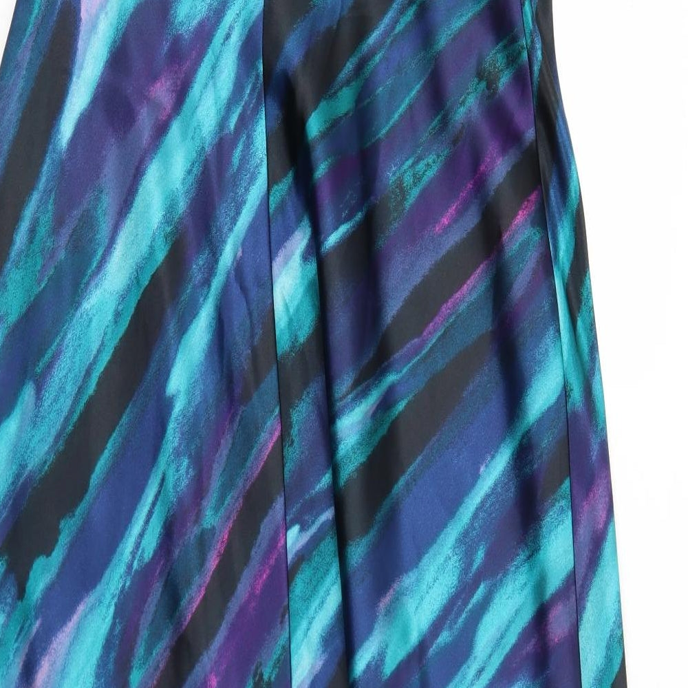 Roman Womens Blue Geometric Polyester Maxi Size 14 Off the Shoulder Zip