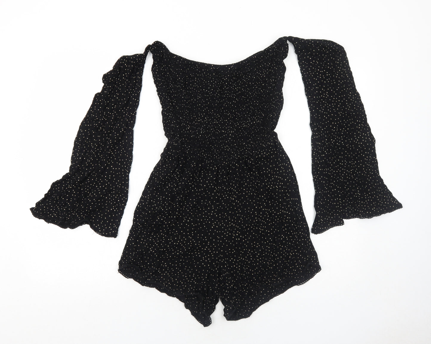 River Island Womens Black Polka Dot Viscose Playsuit One-Piece Size 10 Pullover - Flared Sleeve