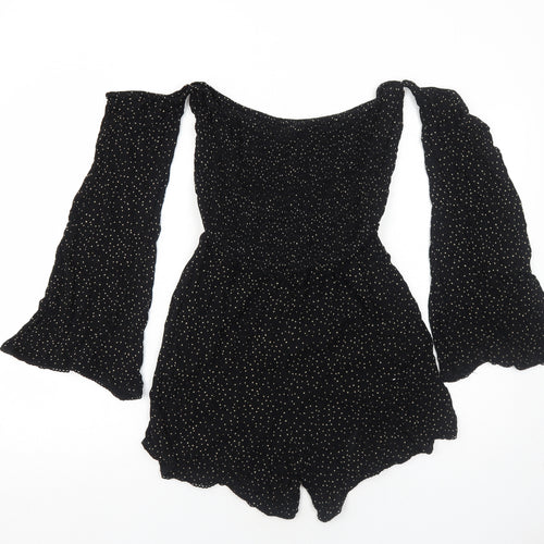 River Island Womens Black Polka Dot Viscose Playsuit One-Piece Size 10 Pullover - Flared Sleeve