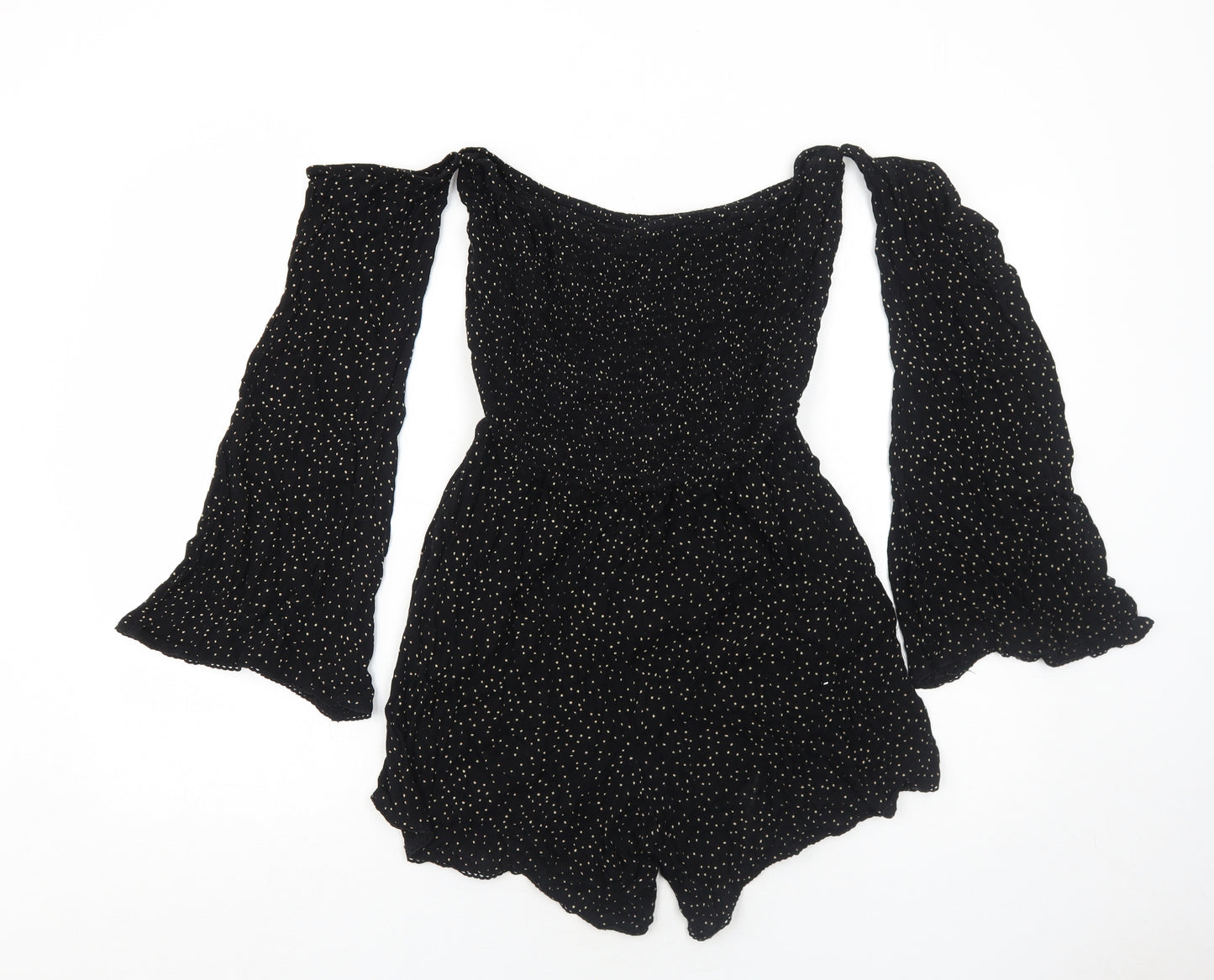 River Island Womens Black Polka Dot Viscose Playsuit One-Piece Size 10 Pullover - Flared Sleeve