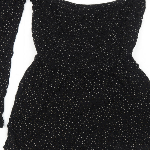 River Island Womens Black Polka Dot Viscose Playsuit One-Piece Size 10 Pullover - Flared Sleeve