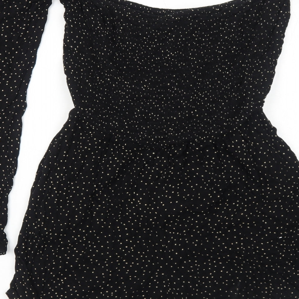 River Island Womens Black Polka Dot Viscose Playsuit One-Piece Size 10 Pullover - Flared Sleeve