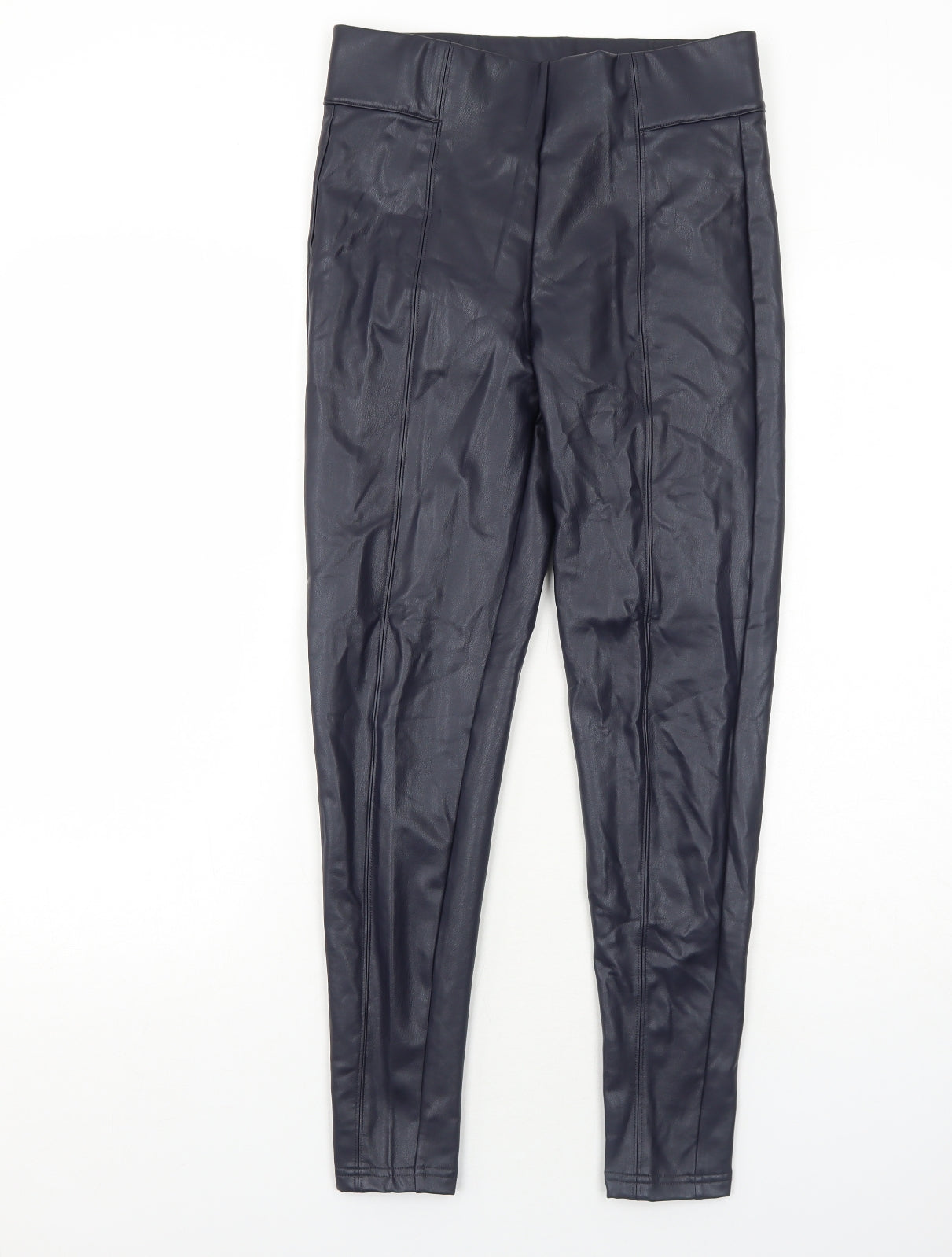 Marks and Spencer Womens Black Polyester Trousers Size 10 Regular - Faux Leather