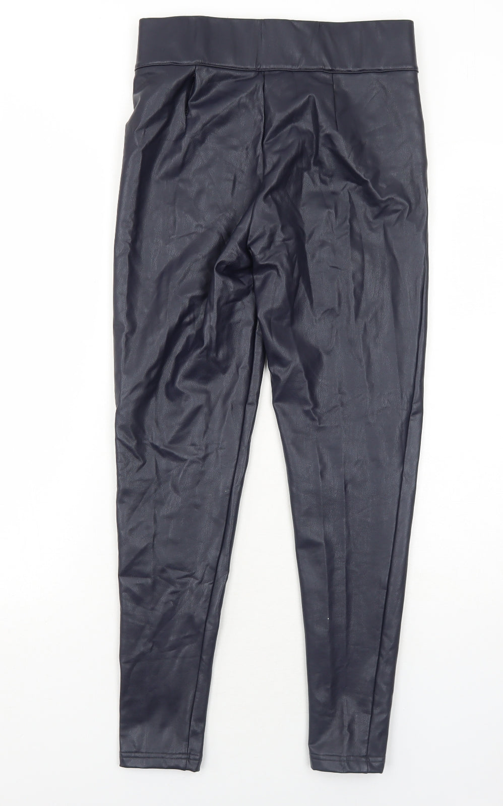 Marks and Spencer Womens Black Polyester Trousers Size 10 Regular - Faux Leather
