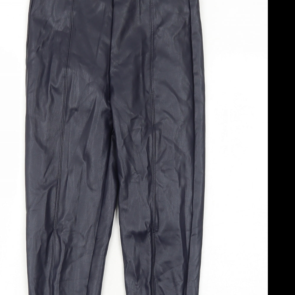 Marks and Spencer Womens Black Polyester Trousers Size 10 Regular - Faux Leather