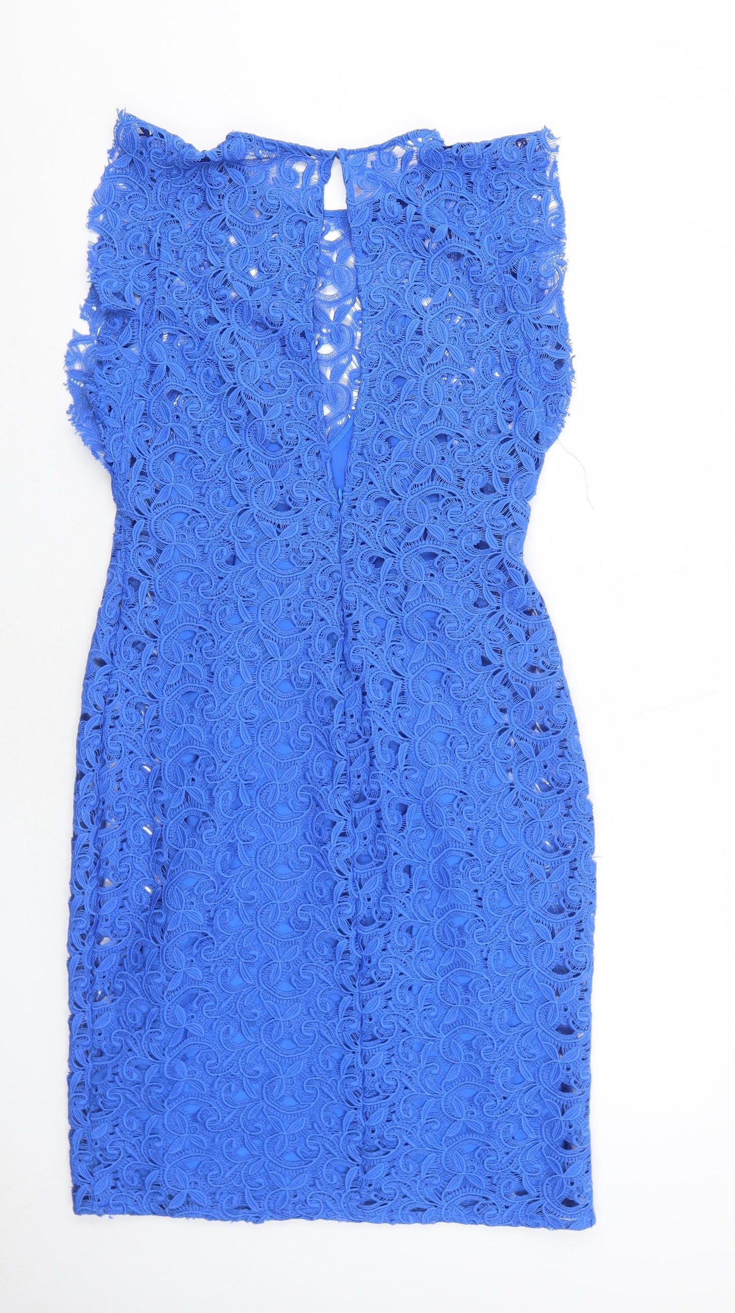 Zara Womens Blue Geometric Polyester Shift Size L Round Neck Zip