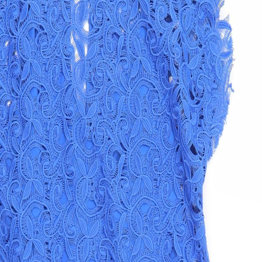 Zara Womens Blue Geometric Polyester Shift Size L Round Neck Zip