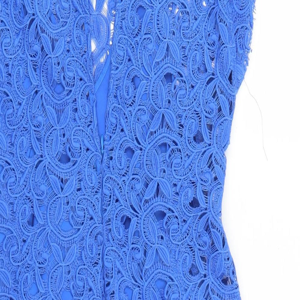 Zara Womens Blue Geometric Polyester Shift Size L Round Neck Zip