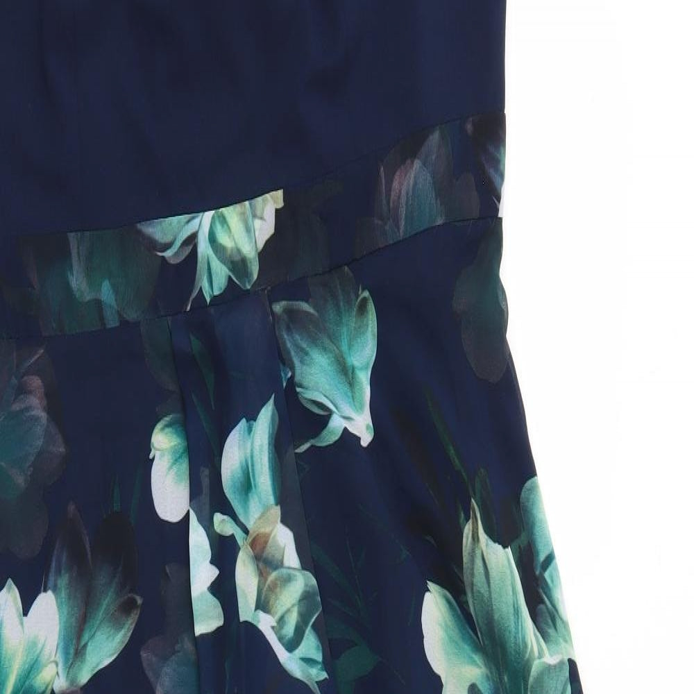 Roman Womens Blue Floral Polyester Trapeze & Swing Size 16 V-Neck Zip - Cold Shoulder