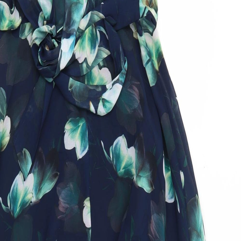 Roman Womens Blue Floral Polyester Trapeze & Swing Size 16 V-Neck Zip - Cold Shoulder