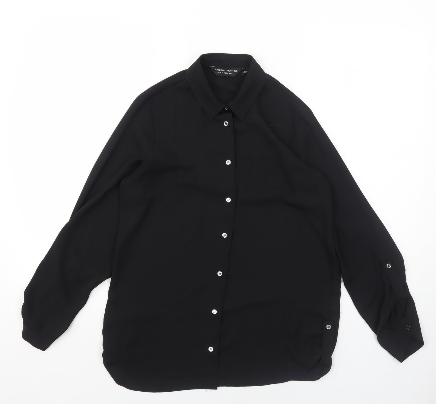 Dorothy Perkins Womens Black Polyester Basic Button-Up Size 8 Collared