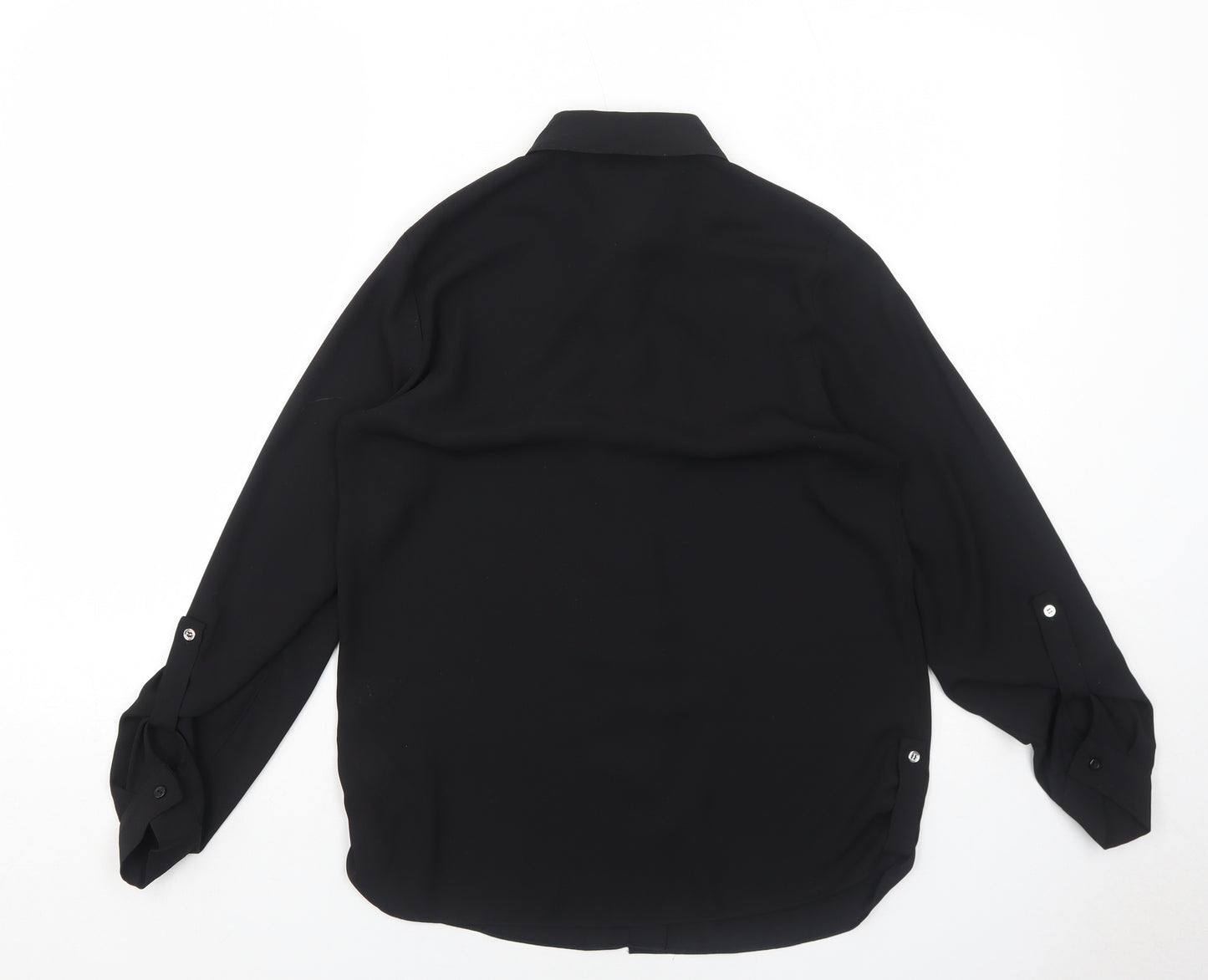 Dorothy Perkins Womens Black Polyester Basic Button-Up Size 8 Collared