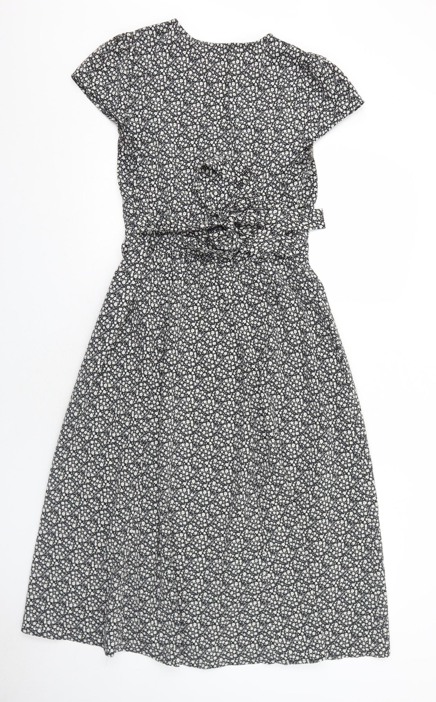 Louche Womens Black Floral Polyester Trapeze & Swing Size 14 V-Neck Button