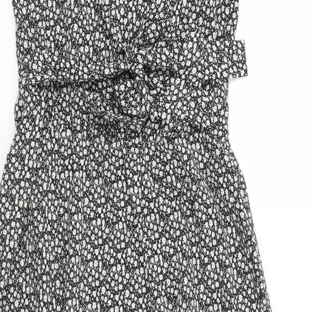 Louche Womens Black Floral Polyester Trapeze & Swing Size 14 V-Neck Button