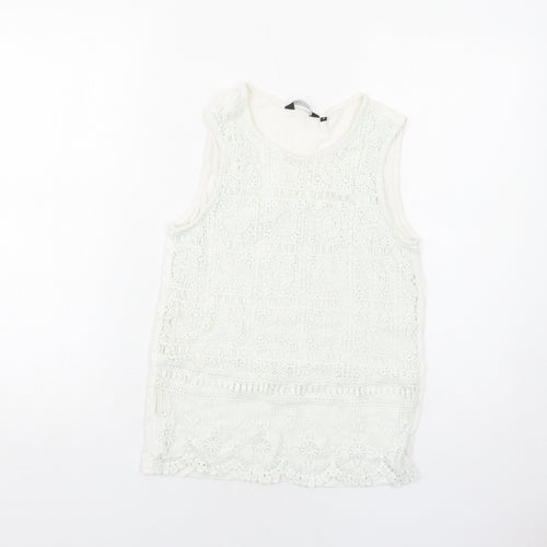 New Look Womens White Viscose Basic Tank Size 8 Round Neck