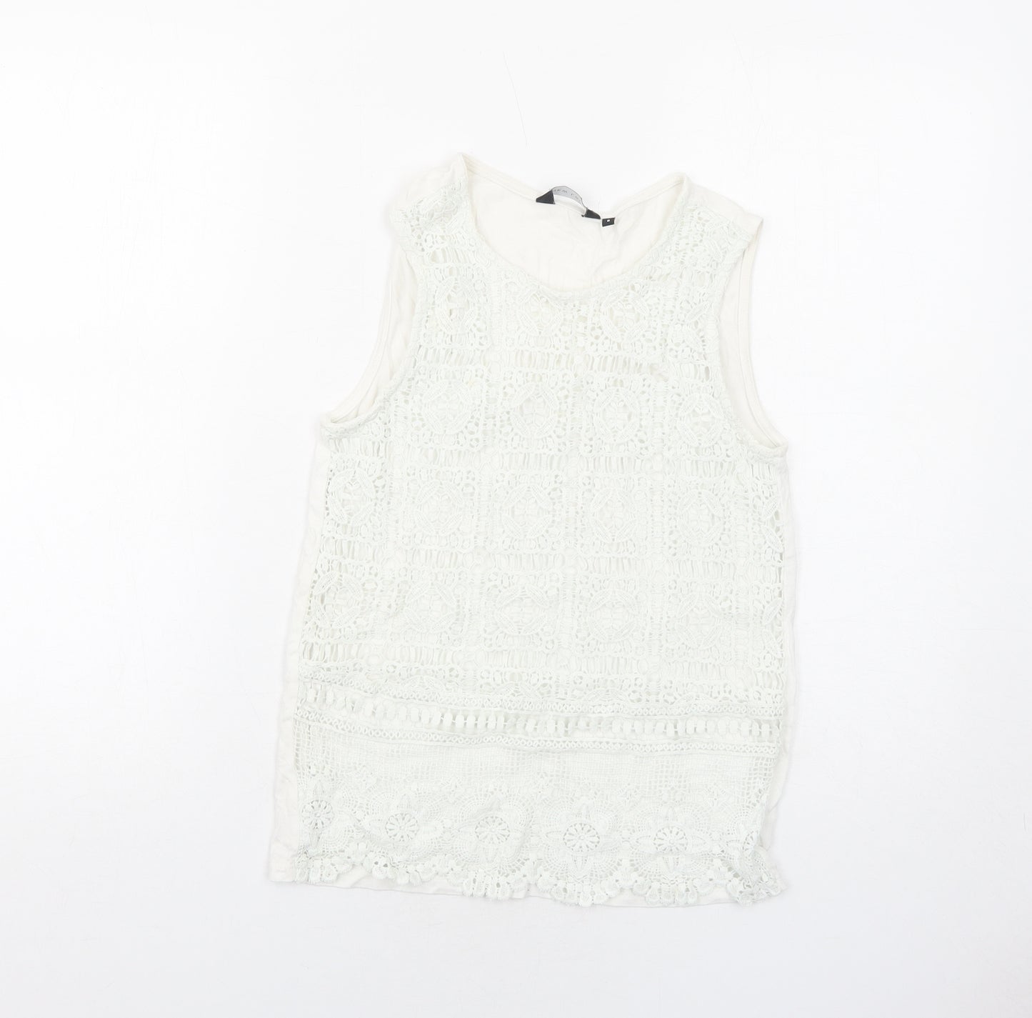 New Look Womens White Viscose Basic Tank Size 8 Round Neck