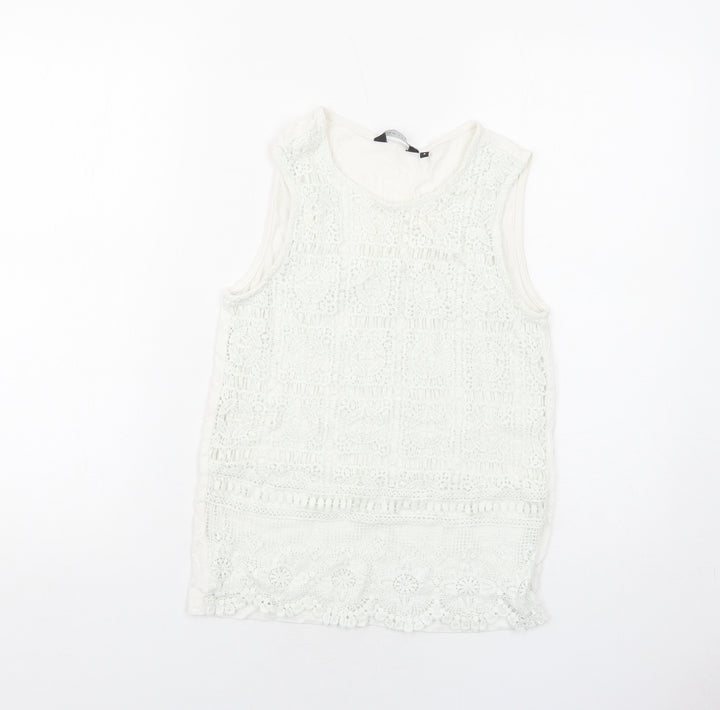 New Look Womens White Viscose Basic Tank Size 8 Round Neck