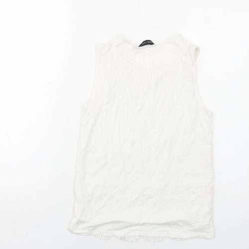 New Look Womens White Viscose Basic Tank Size 8 Round Neck