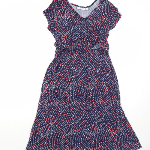 JoJo Maman Bébé Womens Blue Geometric Viscose Trapeze & Swing Size S V-Neck Pullover