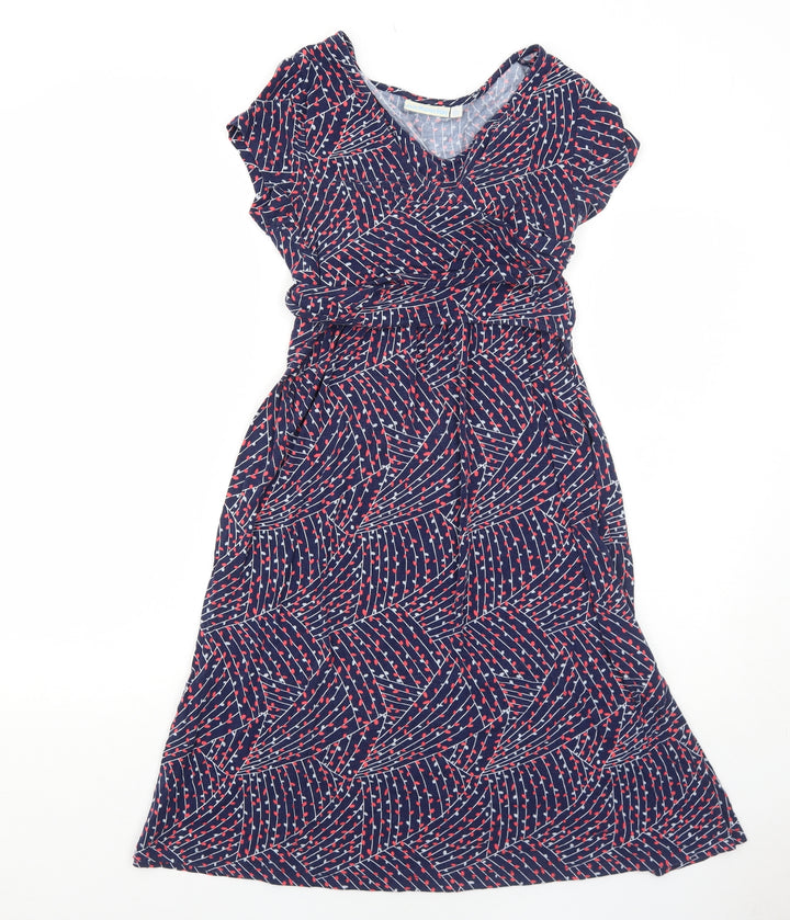 JoJo Maman Bébé Womens Blue Geometric Viscose Trapeze & Swing Size S V-Neck Pullover