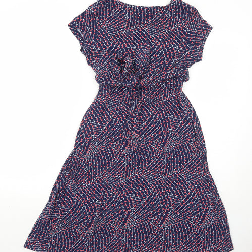 JoJo Maman Bébé Womens Blue Geometric Viscose Trapeze & Swing Size S V-Neck Pullover