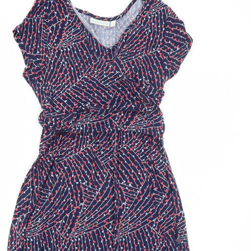 JoJo Maman Bébé Womens Blue Geometric Viscose Trapeze & Swing Size S V-Neck Pullover