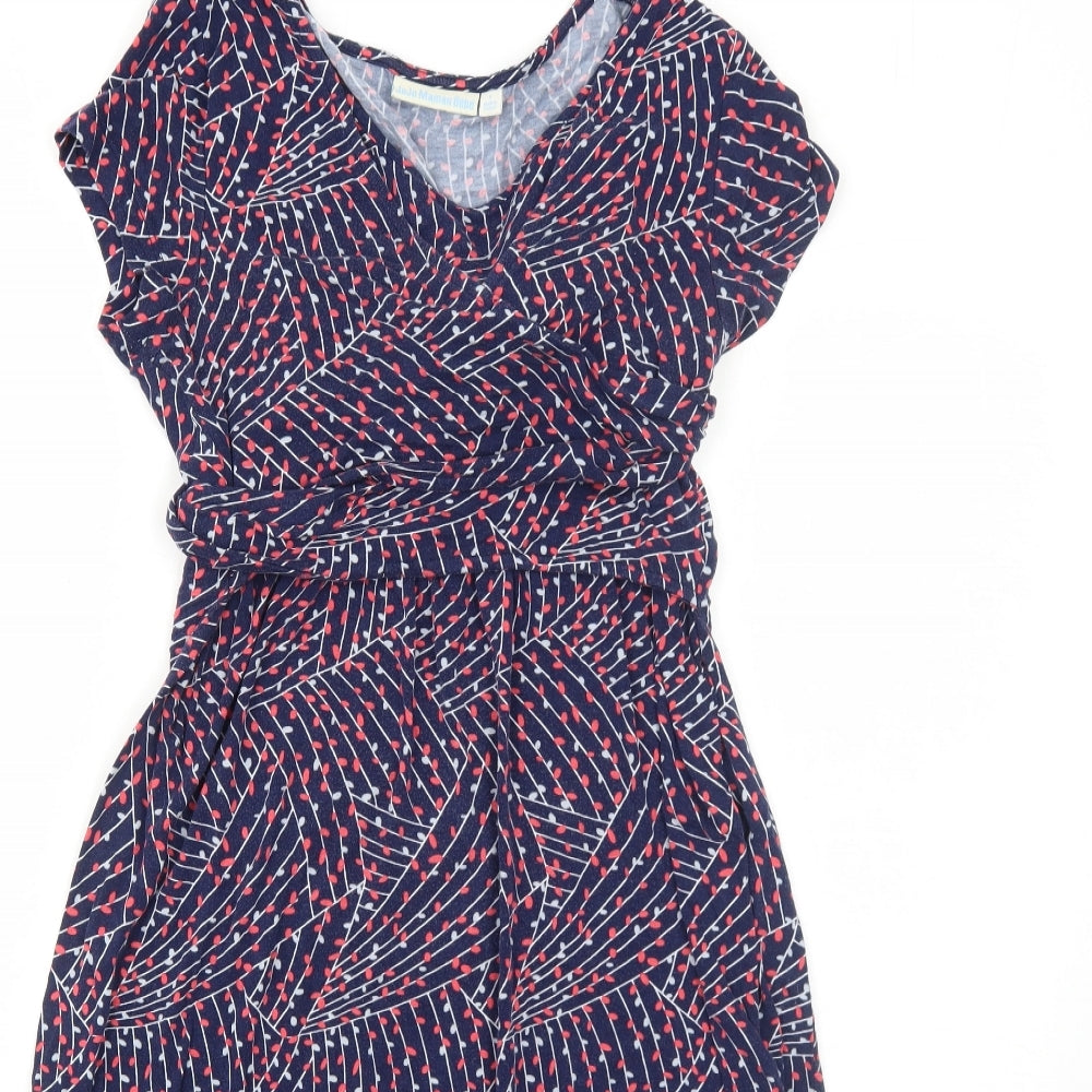 JoJo Maman Bébé Womens Blue Geometric Viscose Trapeze & Swing Size S V-Neck Pullover