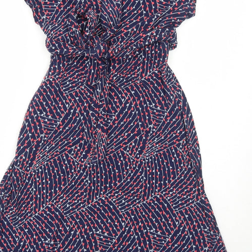 JoJo Maman Bébé Womens Blue Geometric Viscose Trapeze & Swing Size S V-Neck Pullover