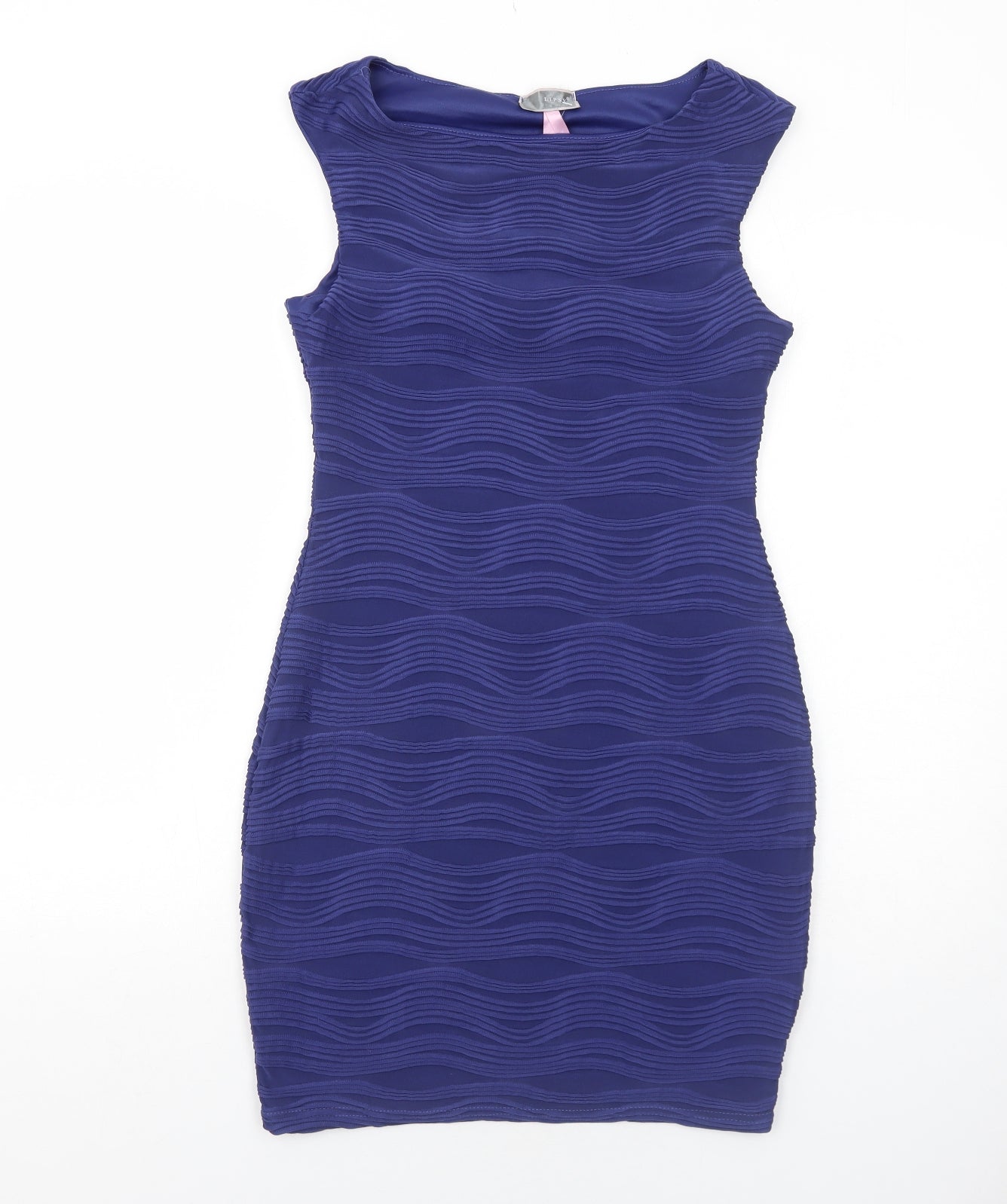 Lipsy Womens Blue Geometric Polyester Bodycon Size 14 Round Neck Pullover