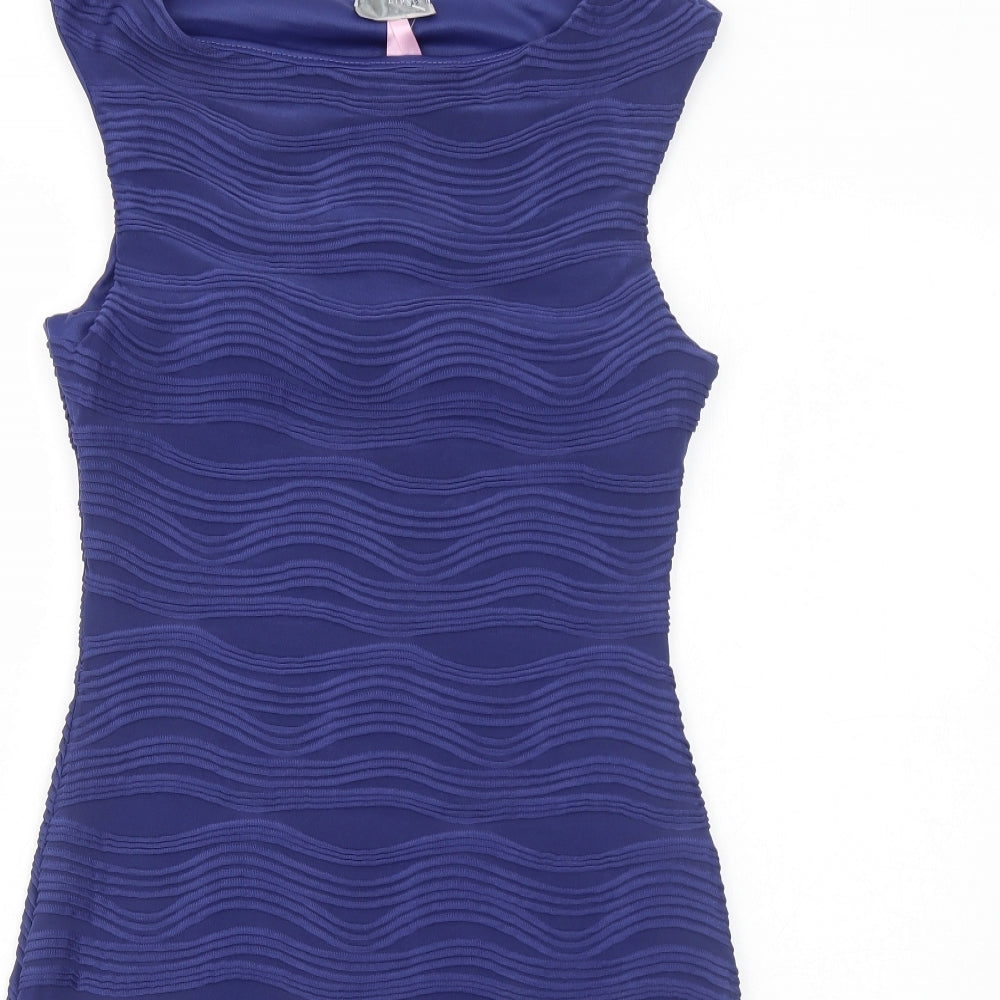 Lipsy Womens Blue Geometric Polyester Bodycon Size 14 Round Neck Pullover