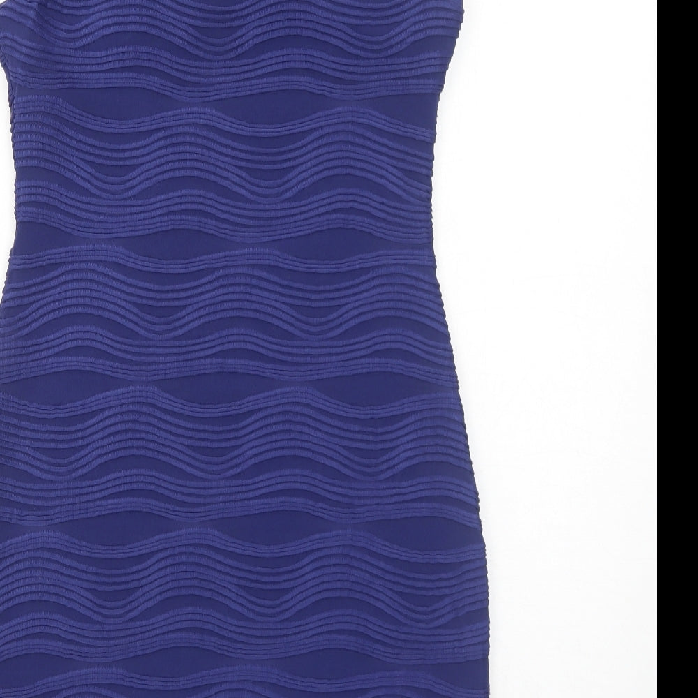 Lipsy Womens Blue Geometric Polyester Bodycon Size 14 Round Neck Pullover