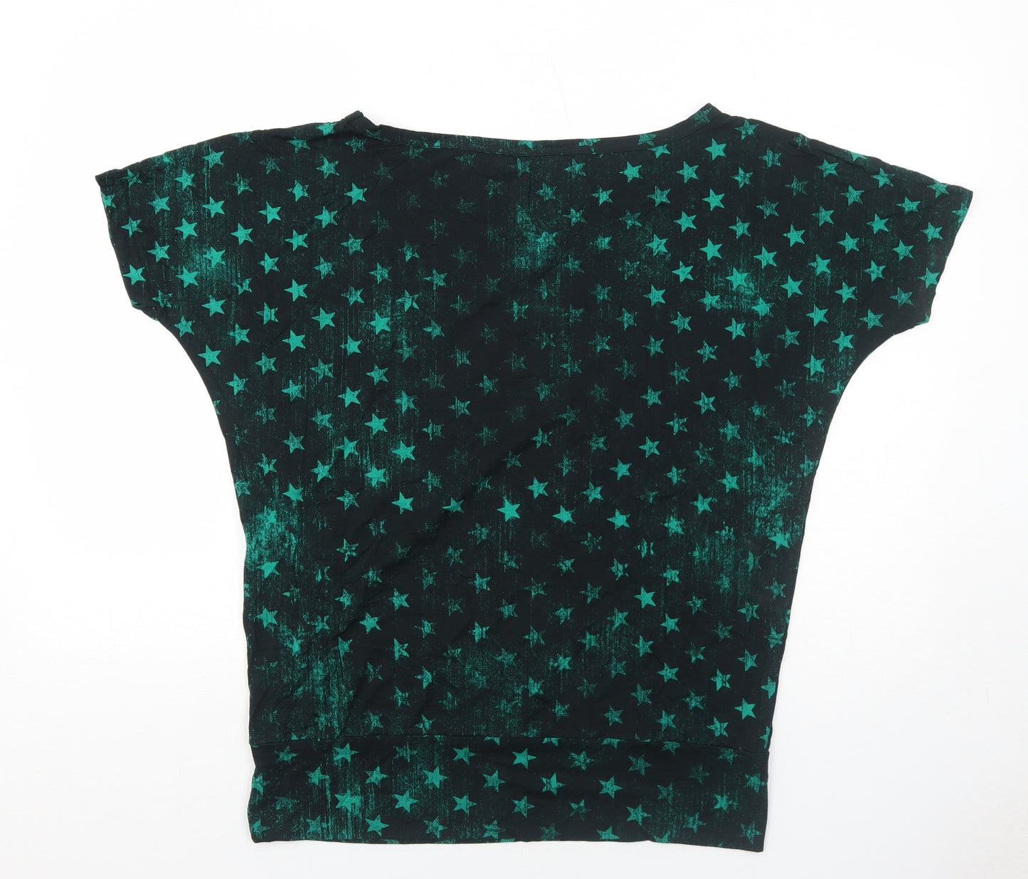 EMP Womens Green Geometric Viscose Basic T-Shirt Size L Round Neck - Star Print