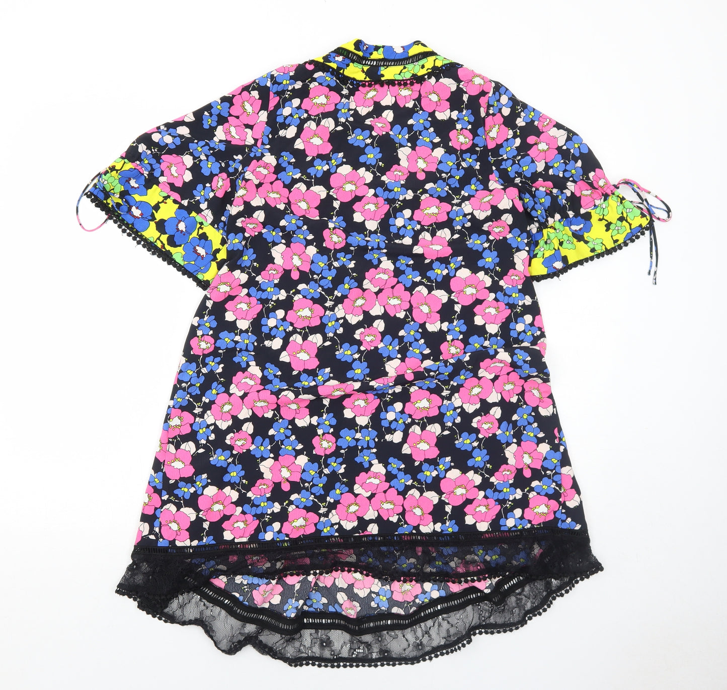 Topshop Womens Multicoloured Floral Polyamide Trapeze & Swing Size 8 V-Neck Pullover