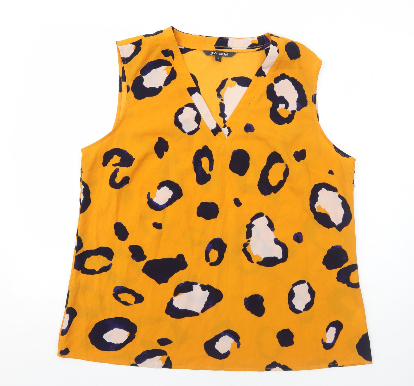 Bonmarché Womens Yellow Geometric Polyester Basic Tank Size 18 V-Neck