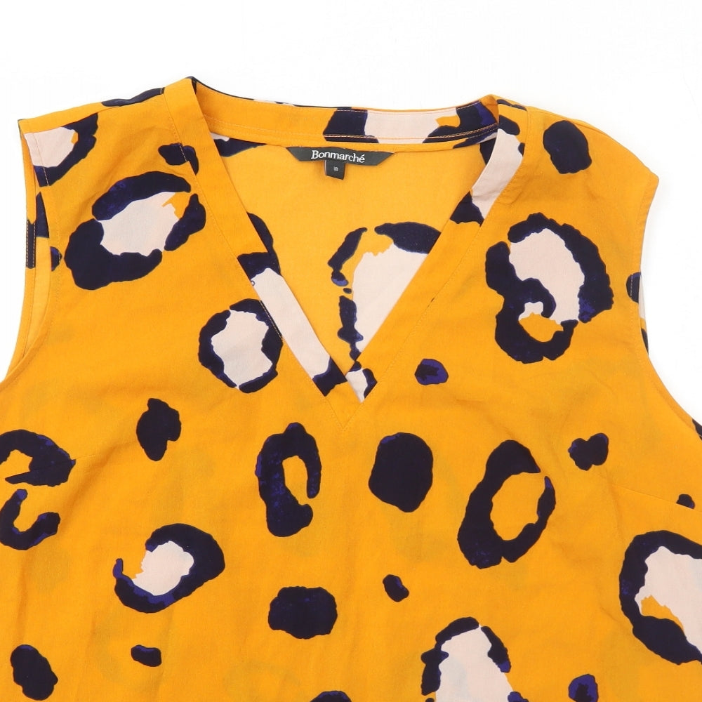 Bonmarché Womens Yellow Geometric Polyester Basic Tank Size 18 V-Neck