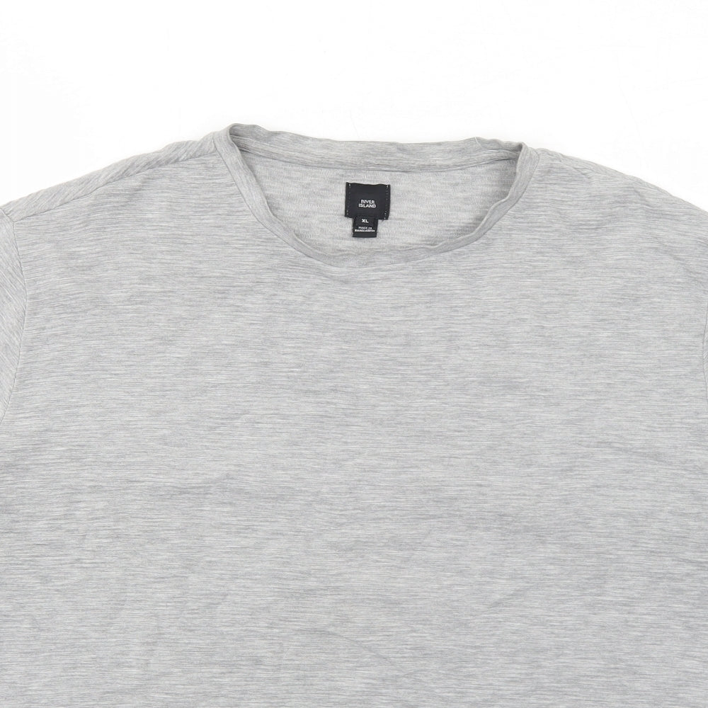 River Island Mens Grey Cotton T-Shirt Size XL Crew Neck