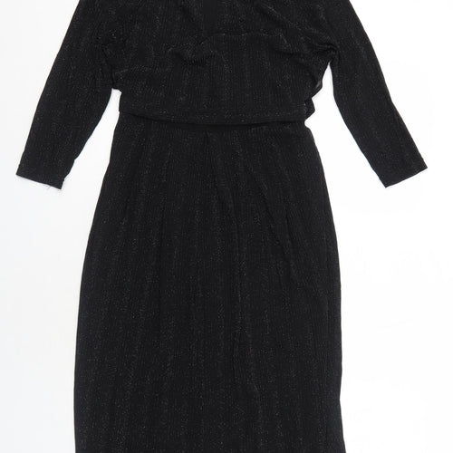 JoJo Maman Bébé Womens Black Striped Polyamide Trapeze & Swing Size S Round Neck Pullover