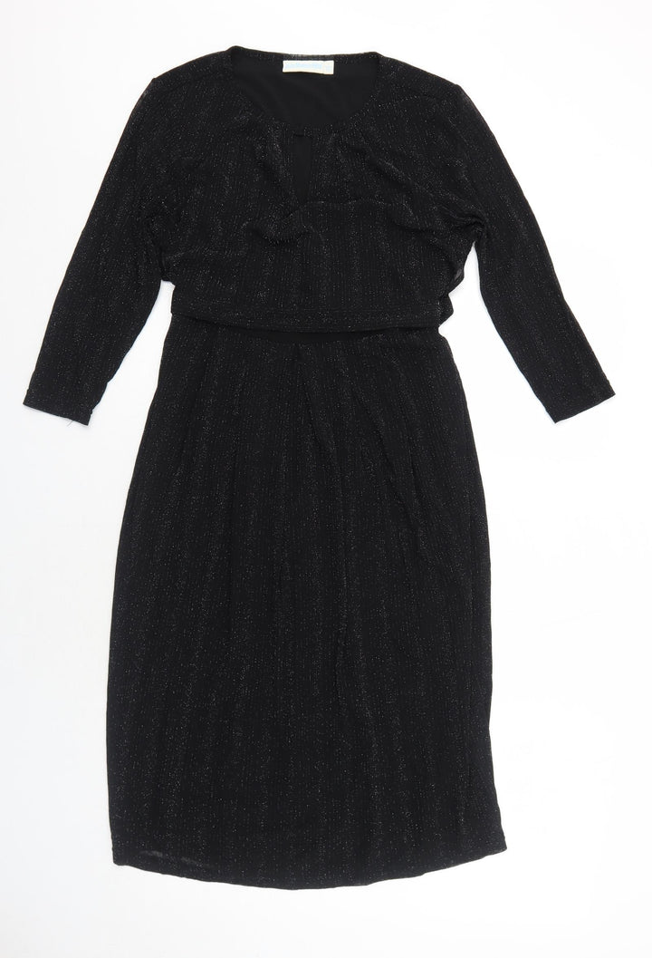JoJo Maman Bébé Womens Black Striped Polyamide Trapeze & Swing Size S Round Neck Pullover