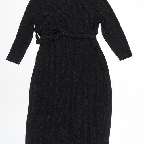 JoJo Maman Bébé Womens Black Striped Polyamide Trapeze & Swing Size S Round Neck Pullover