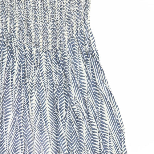 Moolooa Womens Blue Geometric Rayon Trapeze & Swing Size 10 Off the Shoulder Pullover