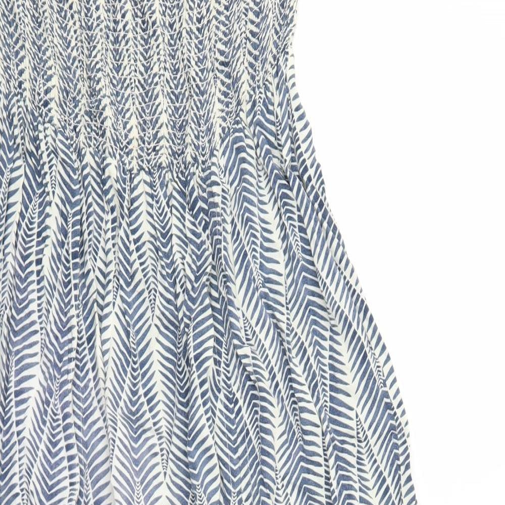 Moolooa Womens Blue Geometric Rayon Trapeze & Swing Size 10 Off the Shoulder Pullover