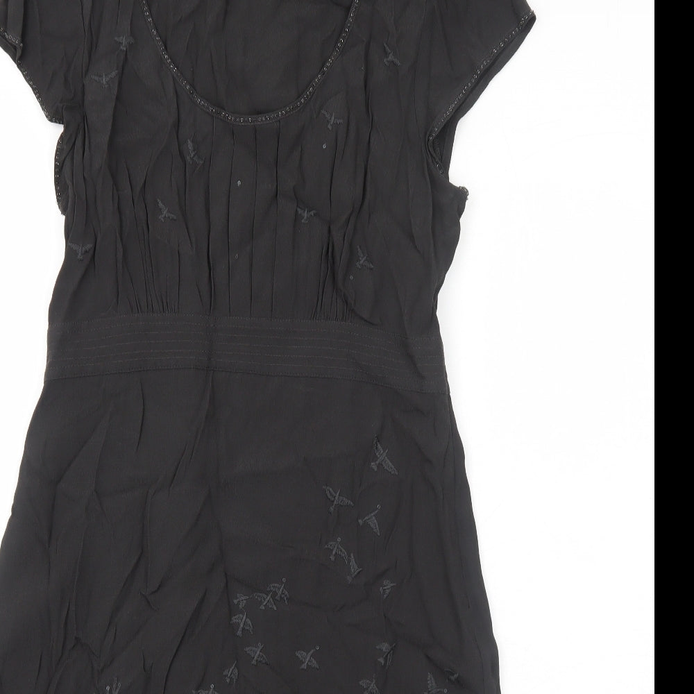 White Stuff Womens Grey Geometric Viscose Trapeze & Swing Size 12 Round Neck Zip