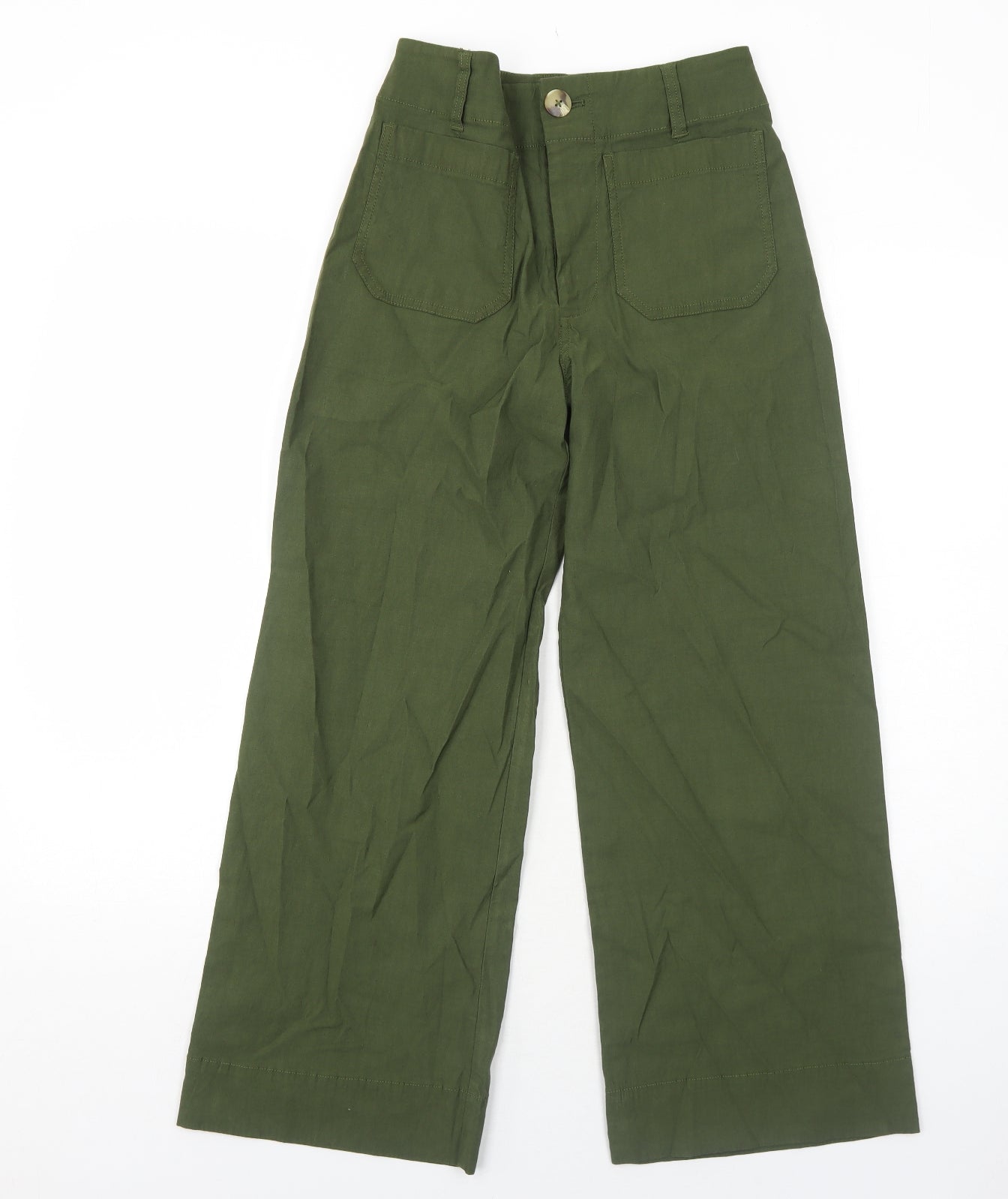 Anthropologie Womens Green Viscose Trousers Size 6 Regular Zip